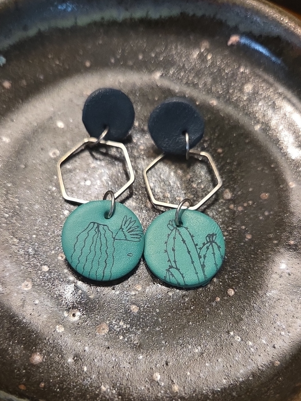 Handmade Teal Cactus Drop Earrings - Women Jewelry